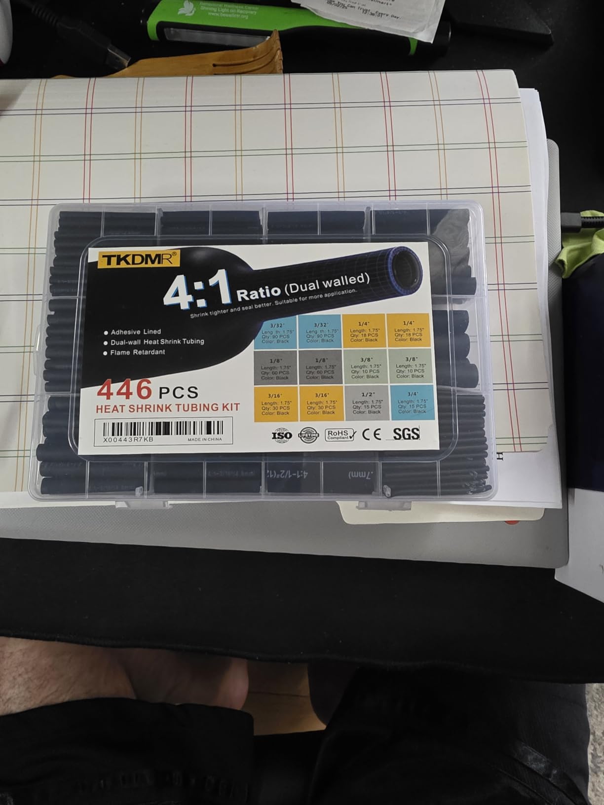 TKDMR 446 Pcs Heat Shrink Tubing Kit - 4:1 Ratio Adhesive Lined, Marine Grade Shrink Wrap - Industrial Heat Shrink Tubing,Black customer photo 2