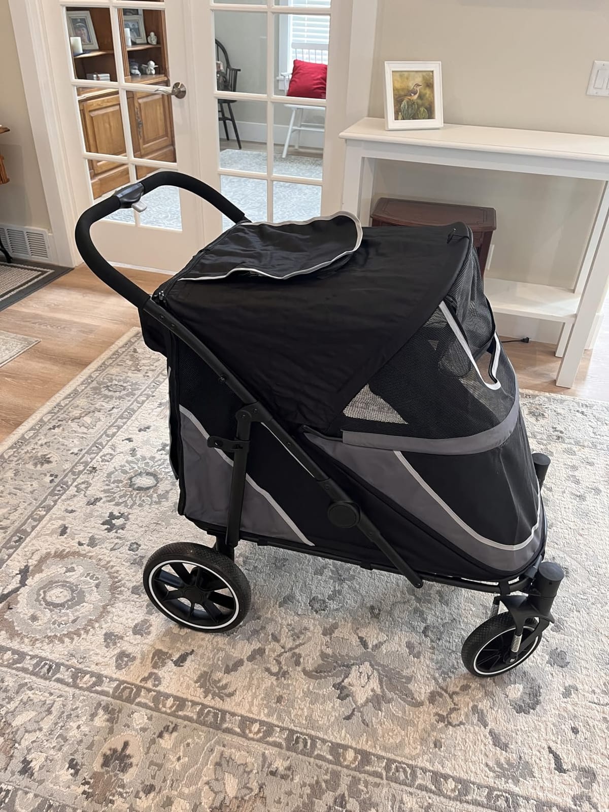 Dog Stroller for Medium/Large Dogs One-Click Folding, Extra Large Pet Stroller for 2 Dogs with Storage Pocket & Shock Absorption, Up to 130 lbs, Red customer photo 1
