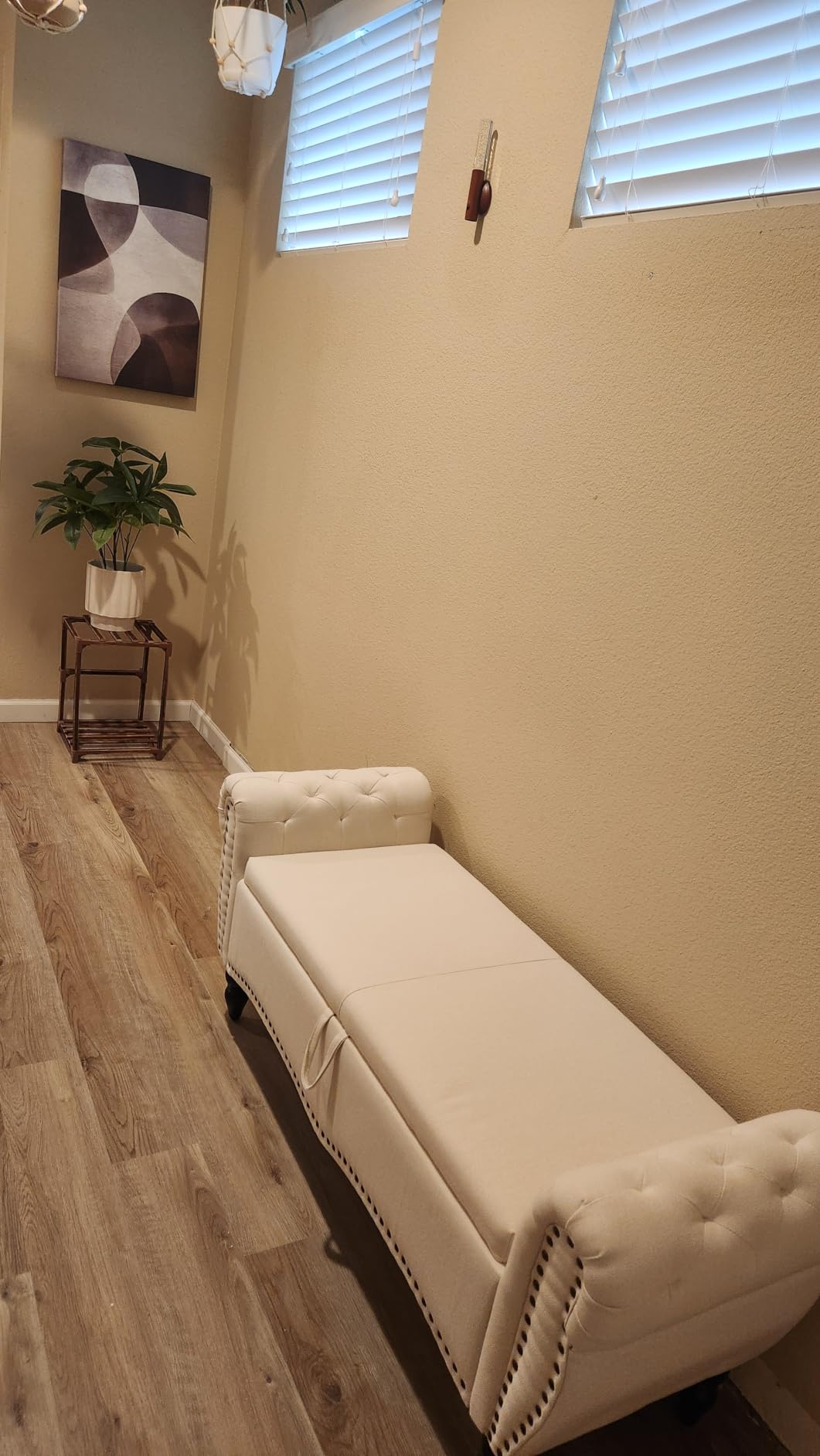 Furniliving 51” Storage Benches, End of Bed Bench with Button-Tufted Large Upholstered Storage Ottoman Linen Window Bench with Storage Shoe Cabinet Bench, for Bedroom, Entryway, Closet, Beige customer photo 1