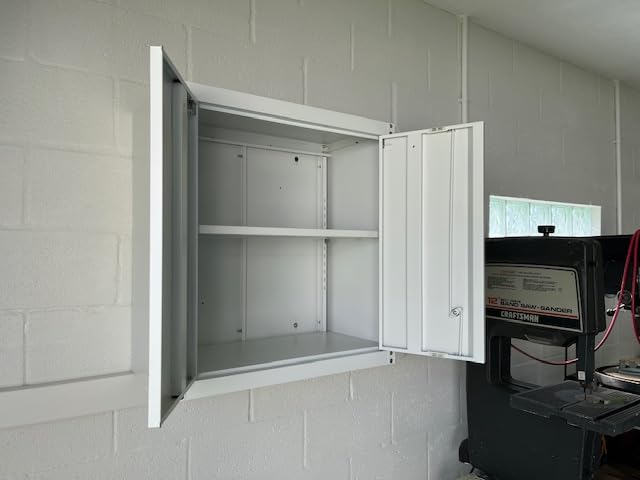 Steel Wall Cabinet, Heavy Duty Hanging Garage Storage Cabinet with Adjustable Shelf & Locking Doors, Wall Mounted Metal Garage Cabinet for Workshop, Utility Room, Shed, Black/Grey customer photo 1