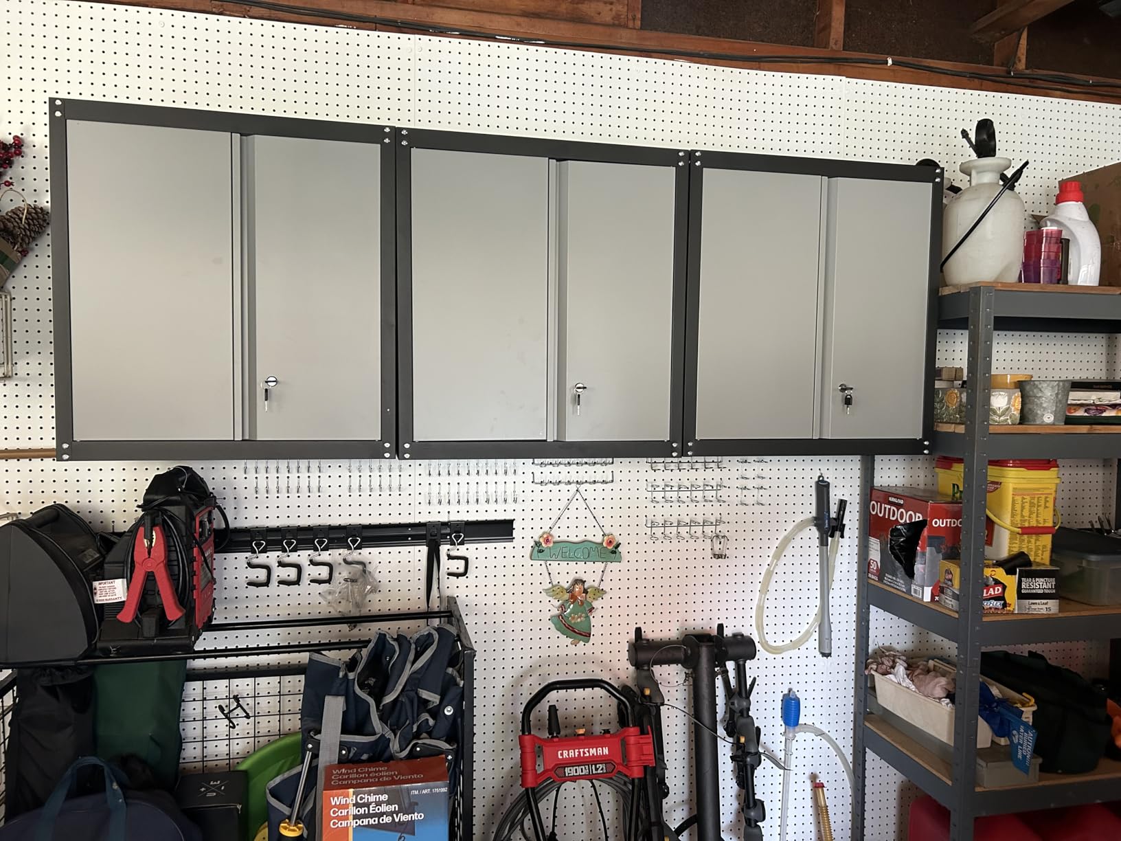Steel Wall Cabinet, Heavy Duty Hanging Garage Storage Cabinet with Adjustable Shelf & Locking Doors, Wall Mounted Metal Garage Cabinet for Workshop, Utility Room, Shed, Black/Grey customer photo 2