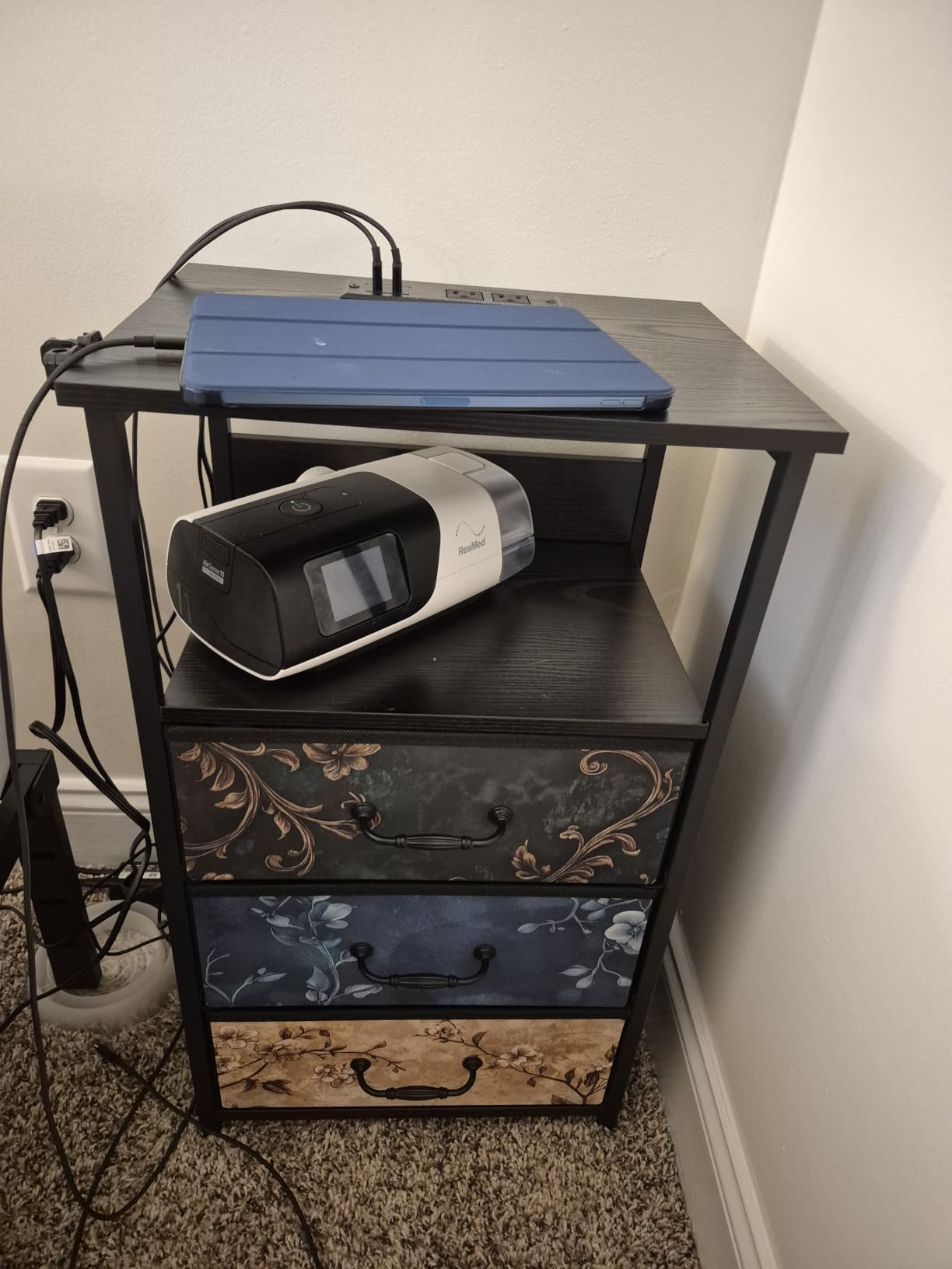 Fixwal Night Stand with Charging Station, Black Led Nightstand, 2 Drawers customer photo 1