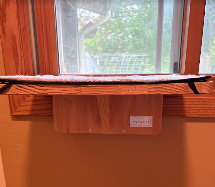 PETSFIT Cat Window Perch, Solid Wood, Fleece Mat, Windowsill Bedside Drawer customer photo 2