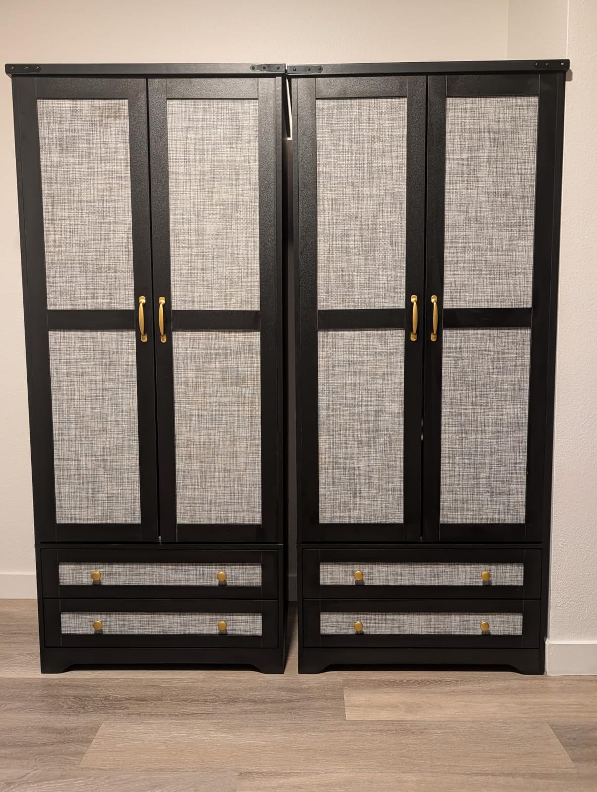 Brafab Wooden Armoire Wardrobe Closet with Drawers, Grey, 2 Doors, 71