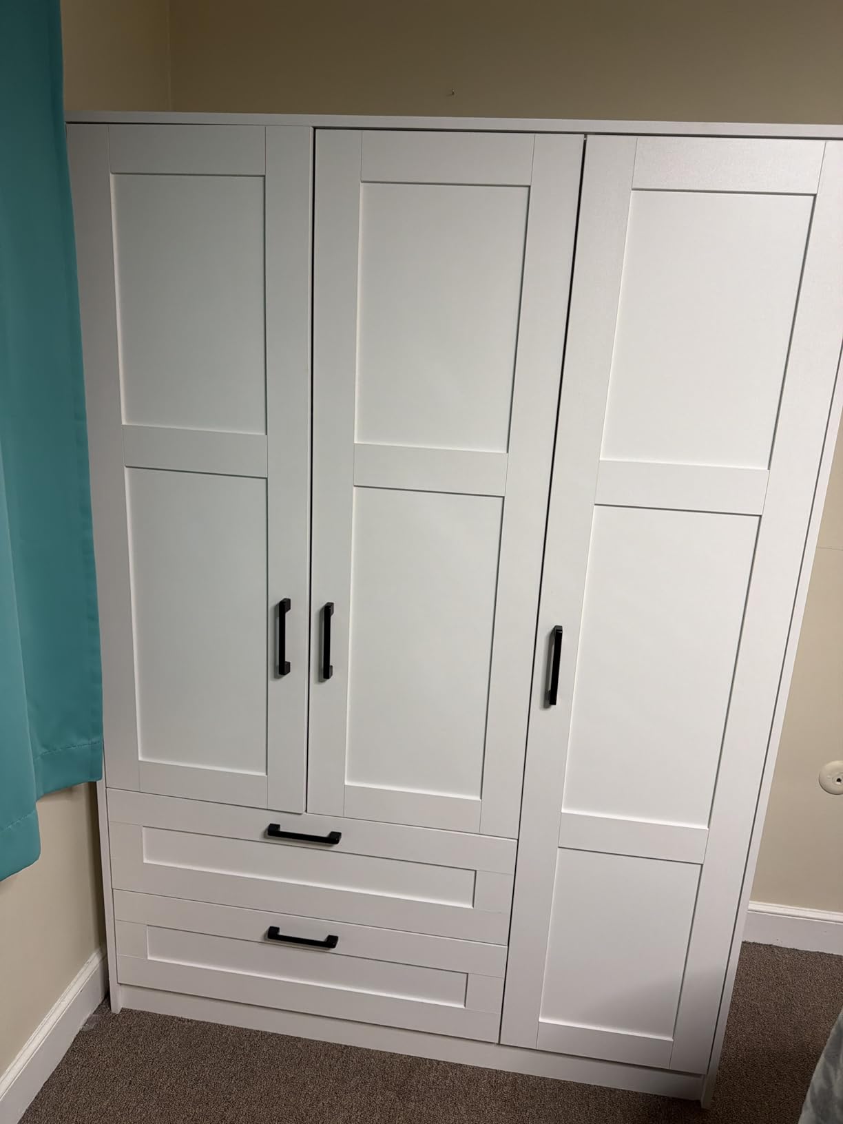 Fenghua Lizhi 3 Doors Wooden Wardrobe Closet Armoire, White Storage Cabinet for Hanging Clothes, Bedroom Large Capacity Freestanding Armoire,Wood Wardrobe Combination with Shelves (2drawer, White) customer photo 2